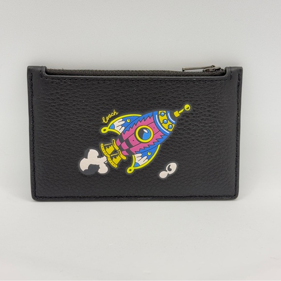 Coach CW222 Cosmic Zip Card Case With Rocket Graphic in Black - Picture 1 of 10